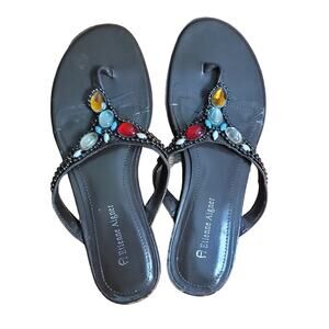 Eitenne Aigner Greet Leather‎ Thong Sandal 7M brown Jeweled